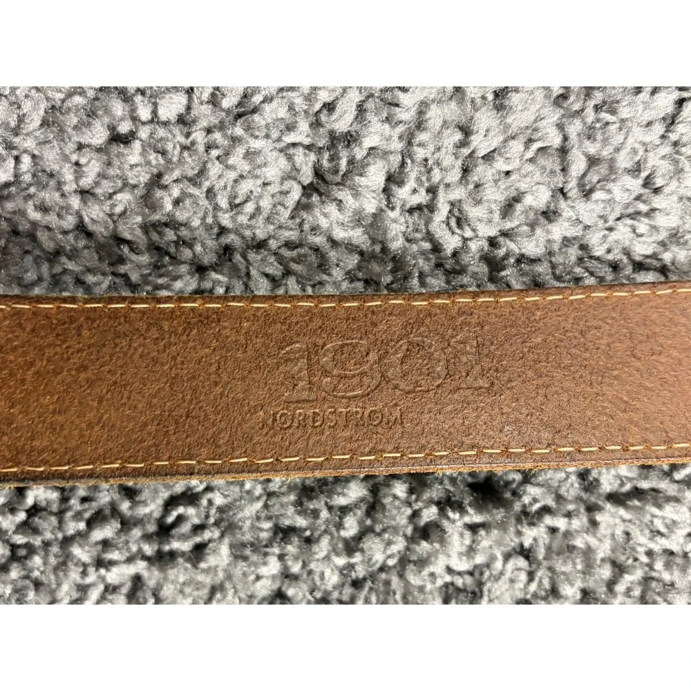 Nordstrom 1901 Mens Brown Leather Belt 42 Handcrafted USA Contrast Stitch 105cm